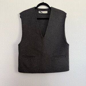 Zara Wool Blend Vest in Dark Gray XS